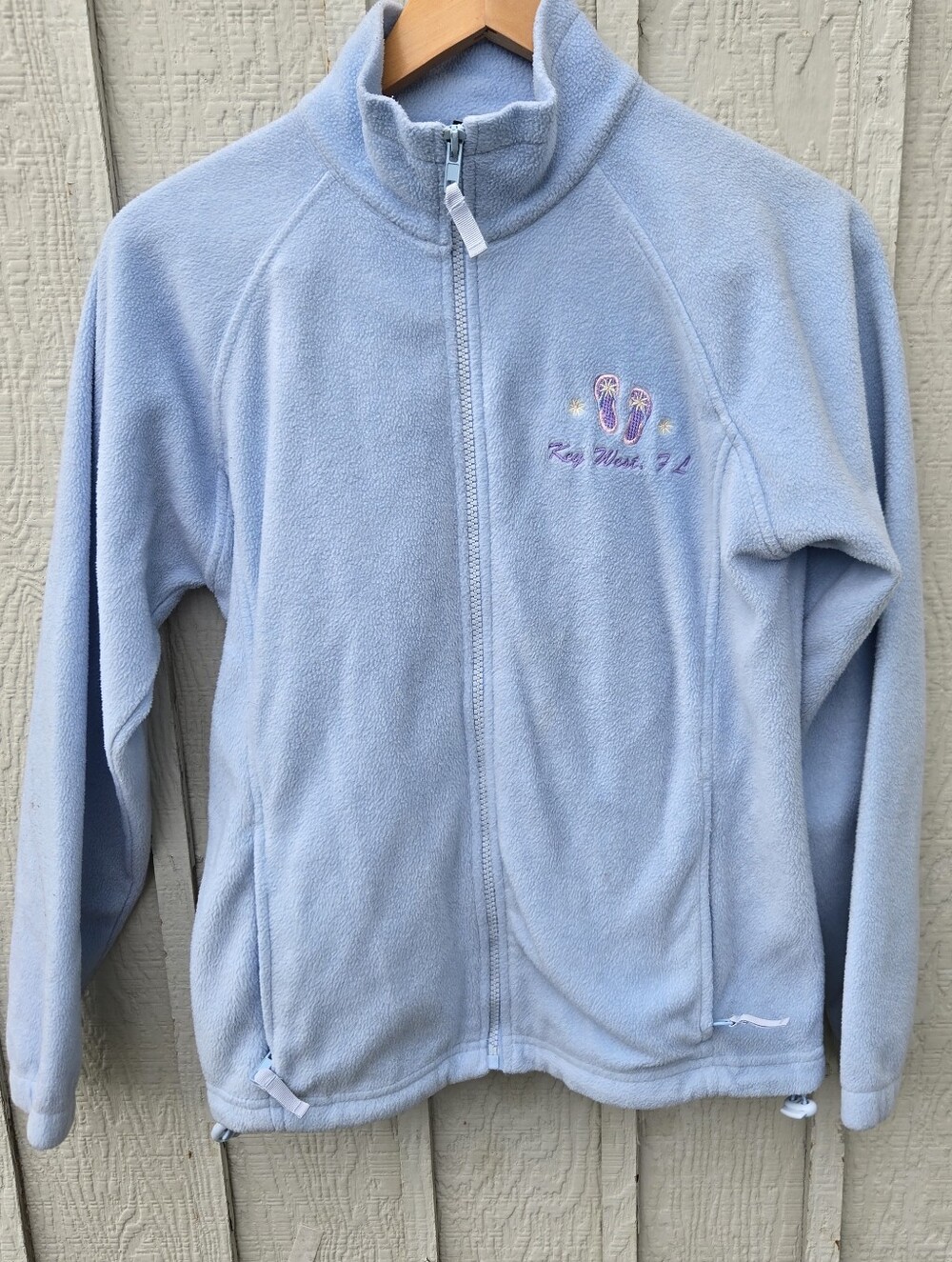 Vintage Key West Florida Embroidered Zip Fleece / Light Blue Cozy Resort Jacket